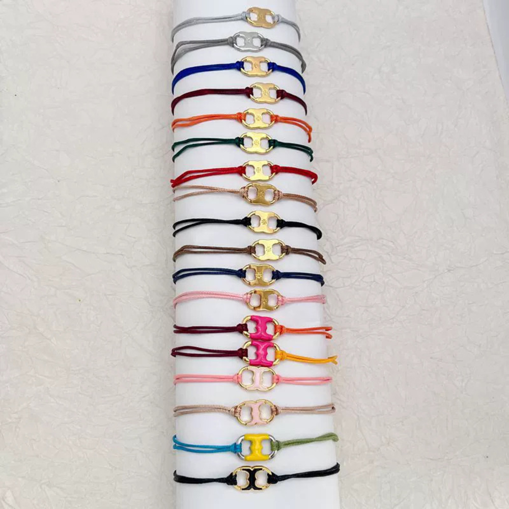 Tory Burch Handwoven Dopamine Color Rope Bracelet Pair with Enamel Inlay